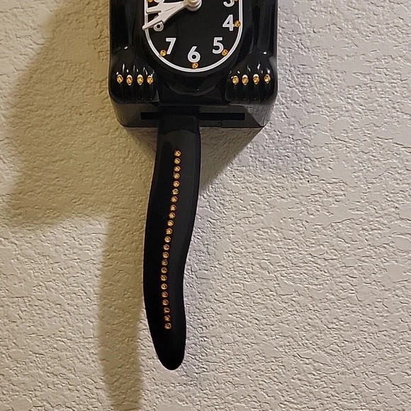 Jeweled Kit-Cat Klock with GLOW IN THE DARK BOWTIE & two tails RARE CLOCK